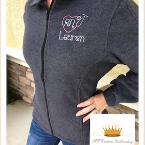 Personalized Ladies OR Unisex Men's Nurse/Doctor Heart Stethoscope Full-Zip Value Fleece Jacket/Nurse Gift/Nurse Appreciation/RN/LPN image 2