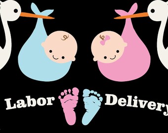 Labor Delivery Stork/Baby Feet Jacket Back Design