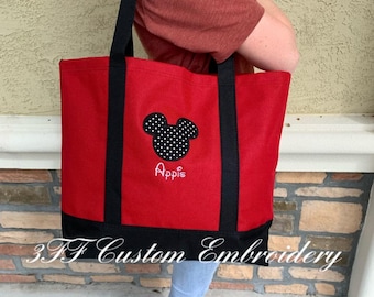 Personalized Mickey Mouse Tote Bag, Disney Vacation Carry-All