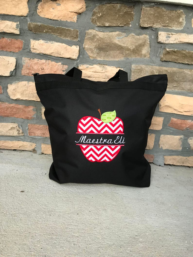 Personalized Split Apple Teacher Tote Bag/Teacher Gift/Teacher Appreciation/Gift for Teacher image 1