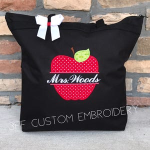 Personalized Split Apple Teacher Tote Bag/Teacher Gift/Teacher Appreciation/Gift for Teacher image 2