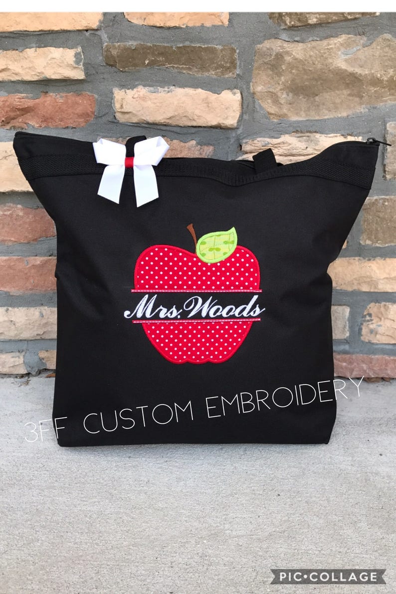 Personalized Split Apple Teacher Tote Bag/Teacher Gift/Teacher Appreciation/Gift for Teacher image 2