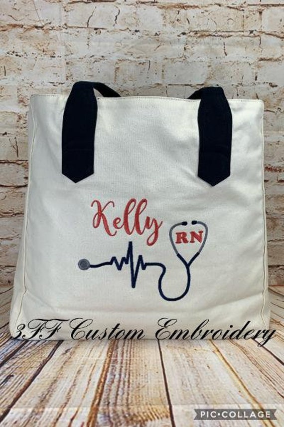 Monogrammed Embroidered Stethoscope Canvas Large Boat Tote