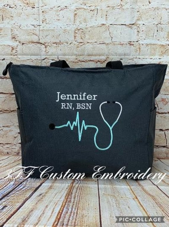 Personalized EKG Stethoscope Nurse/Doctor Zippered Tote Bag/Nurse  Appreciation Gift/Nurse's Week Gift/RN Gift