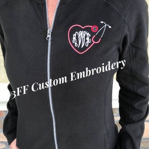 Personalized Monogrammed Ladies OR UnisexMen's NURSE/DOCTOR Heart Stethoscope Full Zip Micro Fleece Jacket/Nurse Graduation/Nurse's Week image 3