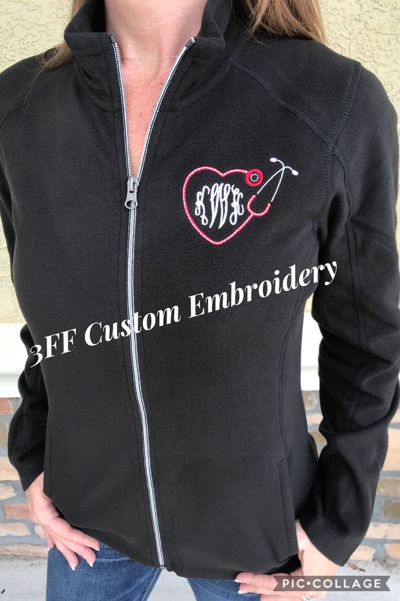 Personalized Monogrammed Ladies OR UnisexMen's NURSE/DOCTOR Heart Stethoscope Full Zip Micro Fleece Jacket/Nurse Graduation/Nurse's Week image 3