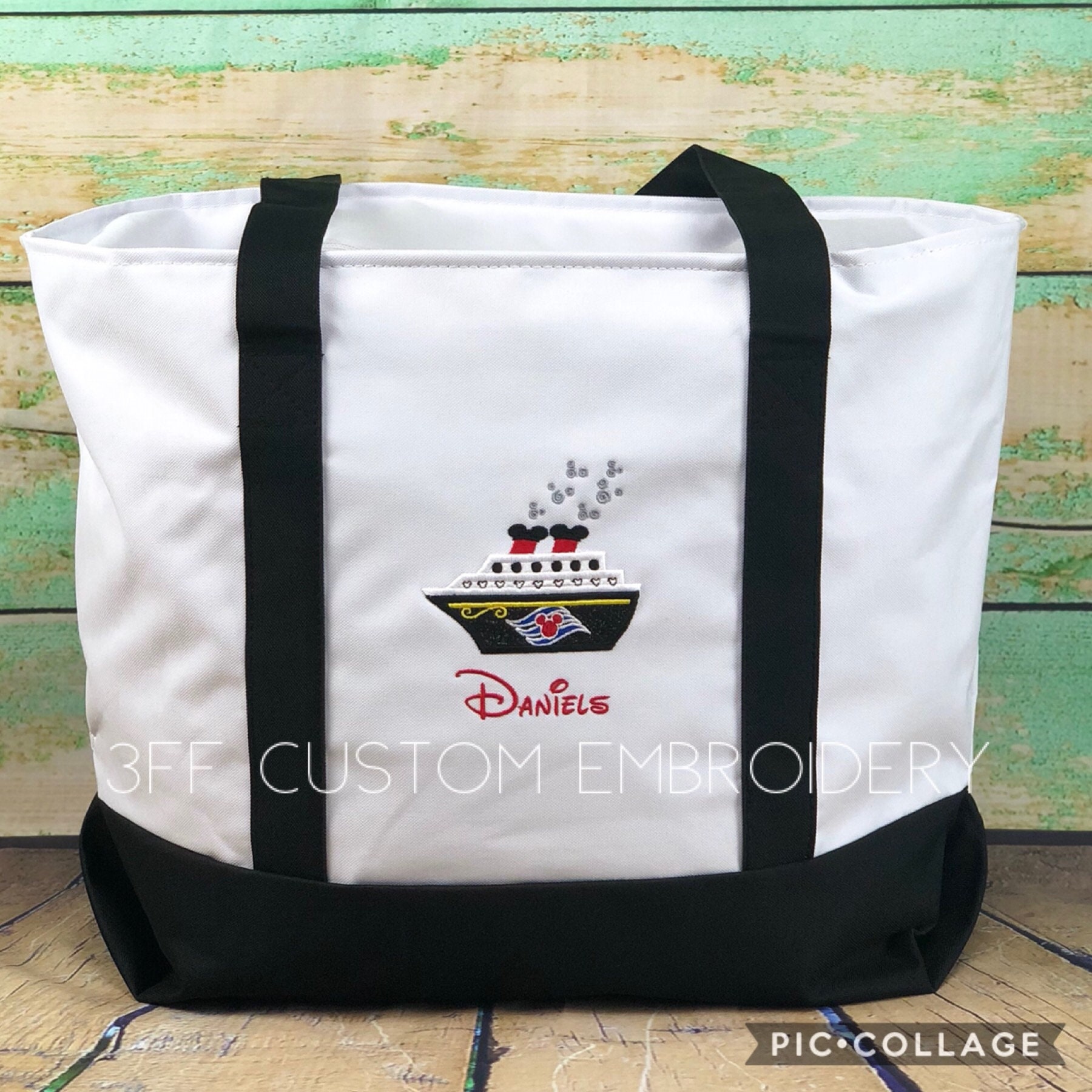 Oversized Disney Cruise Inspired Embroidered Canvas Zippered Tote