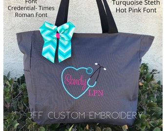 Personalized Stethoscope Nurse/Doctor Zippered Tote Bag/Nurse Appreciation Gift/Nurse Graduation Gift/Nurse's Week Gift/RN Gift