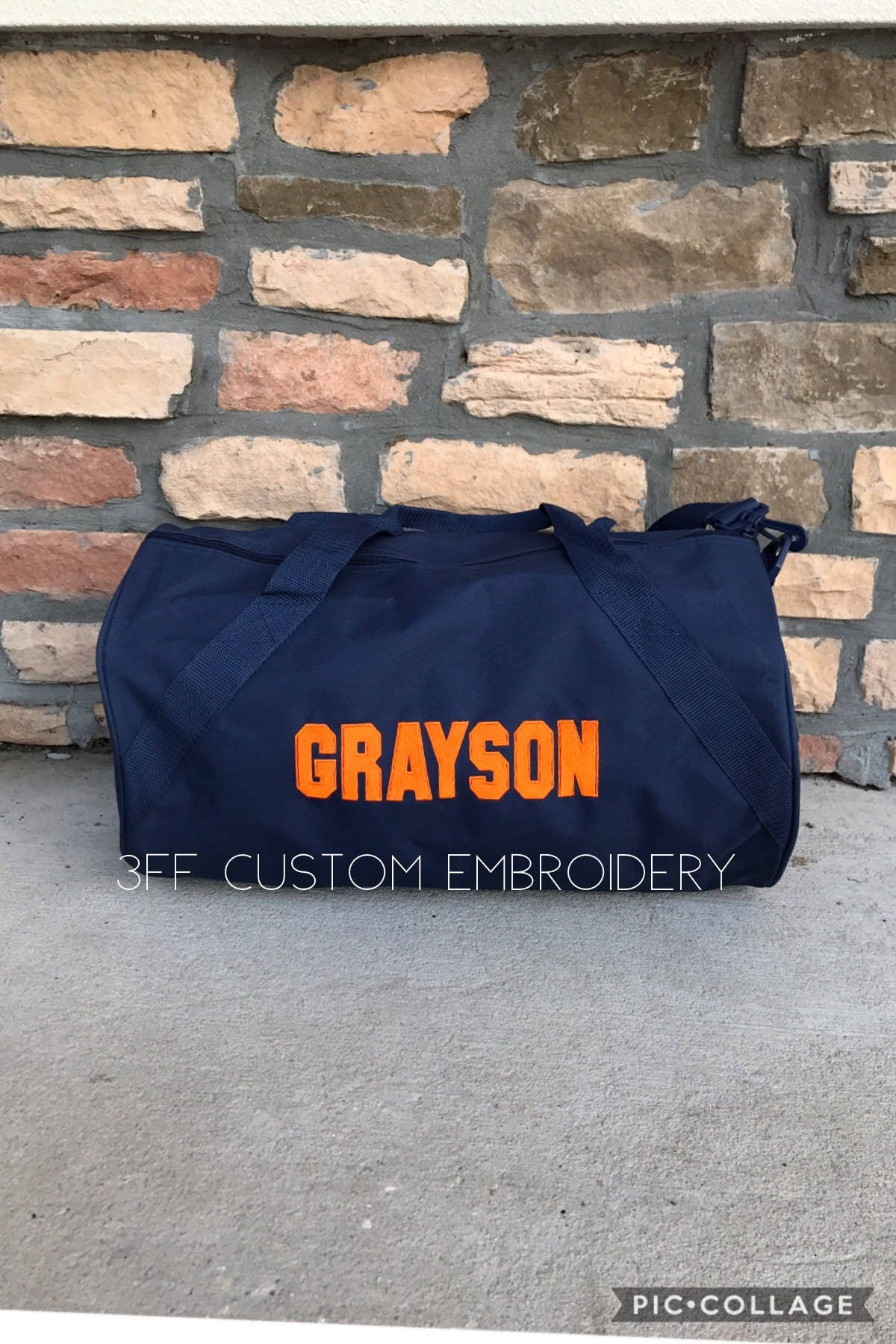 Blue Canvas Duffle Bag, Embroidered Duffle, Personalized Duffel.  Monogrammed, Custom Embroidery, Cotton Washable Bag, Crossbody Duffel Bag