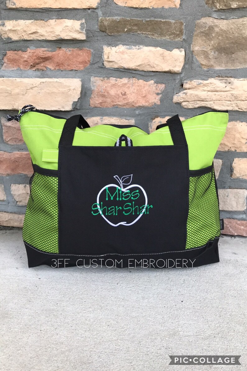 Personalized Monogrammed Teacher Apple School Tote Lots of Colors to Choose from