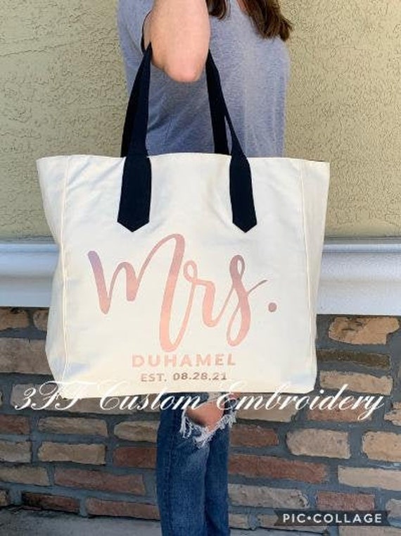 Personalized Bride Bag, Wedding Tote Bag, Honeymoon Tote Bag, XL