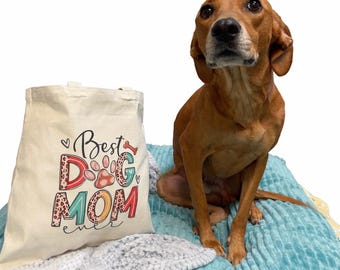 Custom printed Dog Mom tote. Great gift for Dog lover. Can add name if requested. Send us your custom design to print. Gift for friend/ Mom
