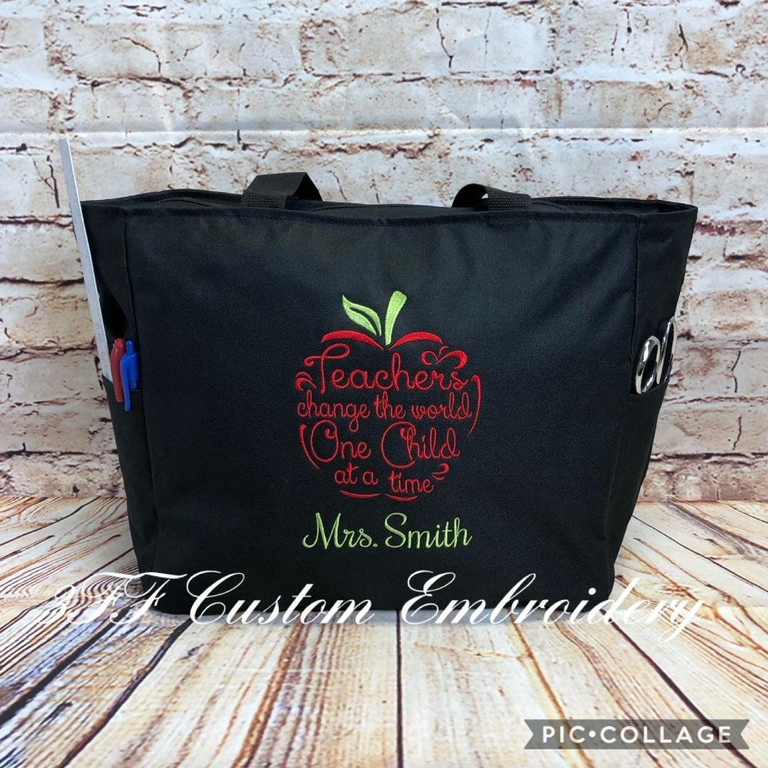 Teachers Change the World One Child at a Time Teacher Zippered Tote Bag teacher Appreciation teacher Gift school Teacher Bag Etsy Canada