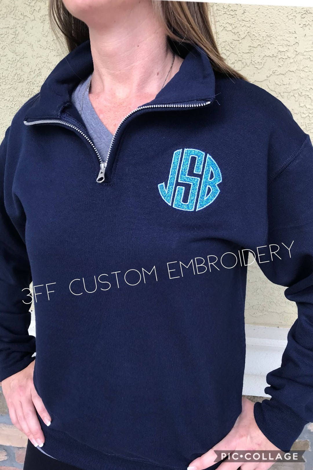 ADULT 1/4 Zip Pullover Sweatshirt-embroidered Glitter Monogram Included ...