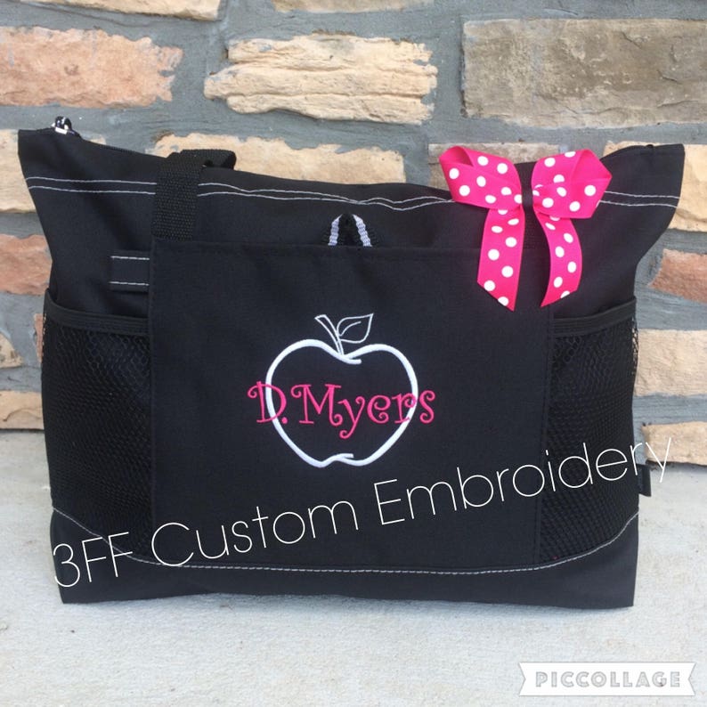 Personalized Monogrammed Teacher Apple School Tote Lots of Colors to Choose from