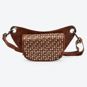 Dario Lario Full Studded Rusty Brown Leather Waist Pouch – Handmade Vintage Rock Belt Bag