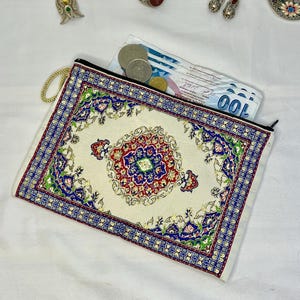 Handmade Turkish Wallet, Carpet Bag Style Zipper Wallet, Cute Coin Purse, Small Makeup Bag, Boho Women Wallet,Kilim Handmade Wallet