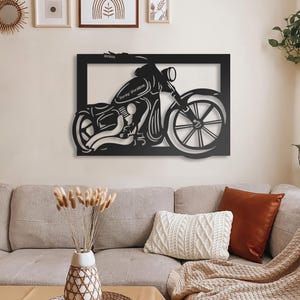 Motorcycle Metal Wall Art, Matte Black Bike Silhouette Wall Decor for Garage Workshop Office or Man Cave, Biker Gift Idea