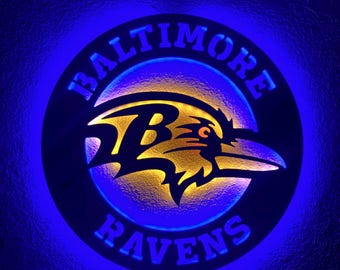 Baltimore Ravens LED Sign Wall Decor, NFL Football Team Lighted Logo Art, Man Cave Neon Style Gift for Football Fans Home Bar Decor