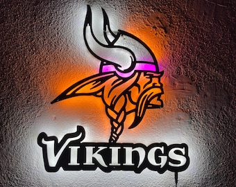 Minnesota Vikings LED Sign Wall Decor, NFL Football Team Lighted Logo Art, Man Cave Neon Style Gift for Football Fans Home Bar Decor