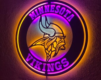 Minnesota Vikings LED Sign Wall Decor, NFL Football Team Lighted Logo Art, Man Cave Neon Style Gift for Football Fans Home Bar Decor