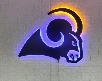 LA Rams LED Sign Wall Decor, NFL Football Team Lighted Logo Wall Art, Man Cave Neon Style Gift for Football Fans Home Bar Decor