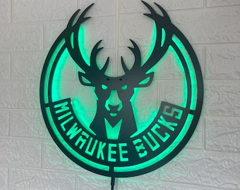 Milwaukee Bucks LED Sign Wall Decor, NBA Basketball Team Lighted Logo Wall Art, Man Cave Neon Style Gift for Basketball Fans Home Bar Decor