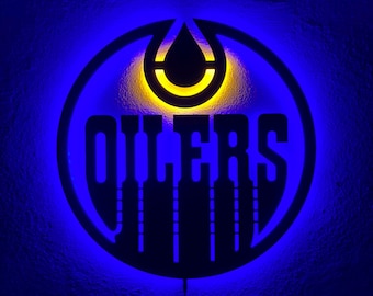 Edmonton Oilers LED Sign Wall Decor, NHL Hockey Team Lighted Logo Wall Art, Man Cave Neon Style Gift for Hockey Fans Home Bar Decor