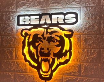 Chicago Bears LED Sign Wall Decor, NFL Football Team Lighted Logo Art, Man Cave Neon Style Gift for Football Fans Home Bar Decor