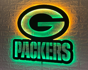 Green Bay Packers LED Sign Wall Decor, NFL Football Team Lighted Logo Wall Art, Man Cave Neon Style Gift for Football Fans Home Bar Decor