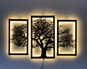 Tree of Life LED Wall Art, 3 Panel Lighted Wall Decor for Living Room