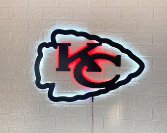 Kansas City Chiefs LED Sign Wall Decor, NFL Football Team Lighted Logo Wall Art, Man Cave Neon Style Gift for Football Fans Home Bar Decor