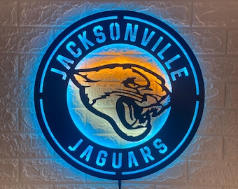 Jacksonville Jaguars LED Sign Wall Decor, NFL Football Team Lighted Logo Wall Art, Man Cave Neon Style Gift for Football Fans Home Bar Decor