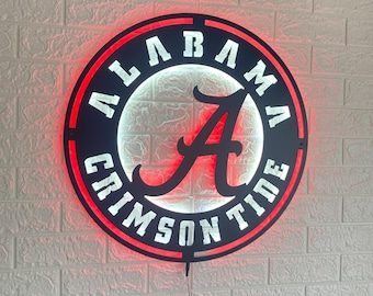 Alabama Crimson Tide LED Sign Wall Decor, NCAA College Football Team Lighted Logo Wall Art, Man Cave Neon Style Gift for Sports Fans Decor