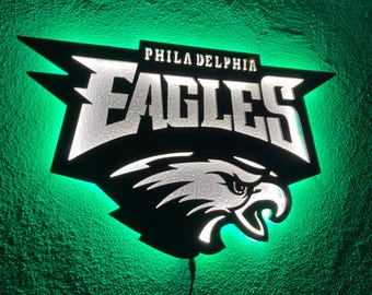 Philadelphia Eagles LED Sign Wall Decor, NFL Football Team Lighted Logo Wall Art, Man Cave Neon Style Gift for Football Fans Home Bar Decor