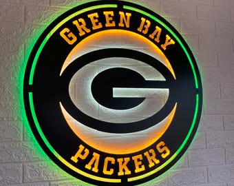 Green Bay Packers LED Sign Wall Decor, NFL Football Team Lighted Logo Wall Art, Man Cave Neon Style Gift for Football Fans Home Bar Decor