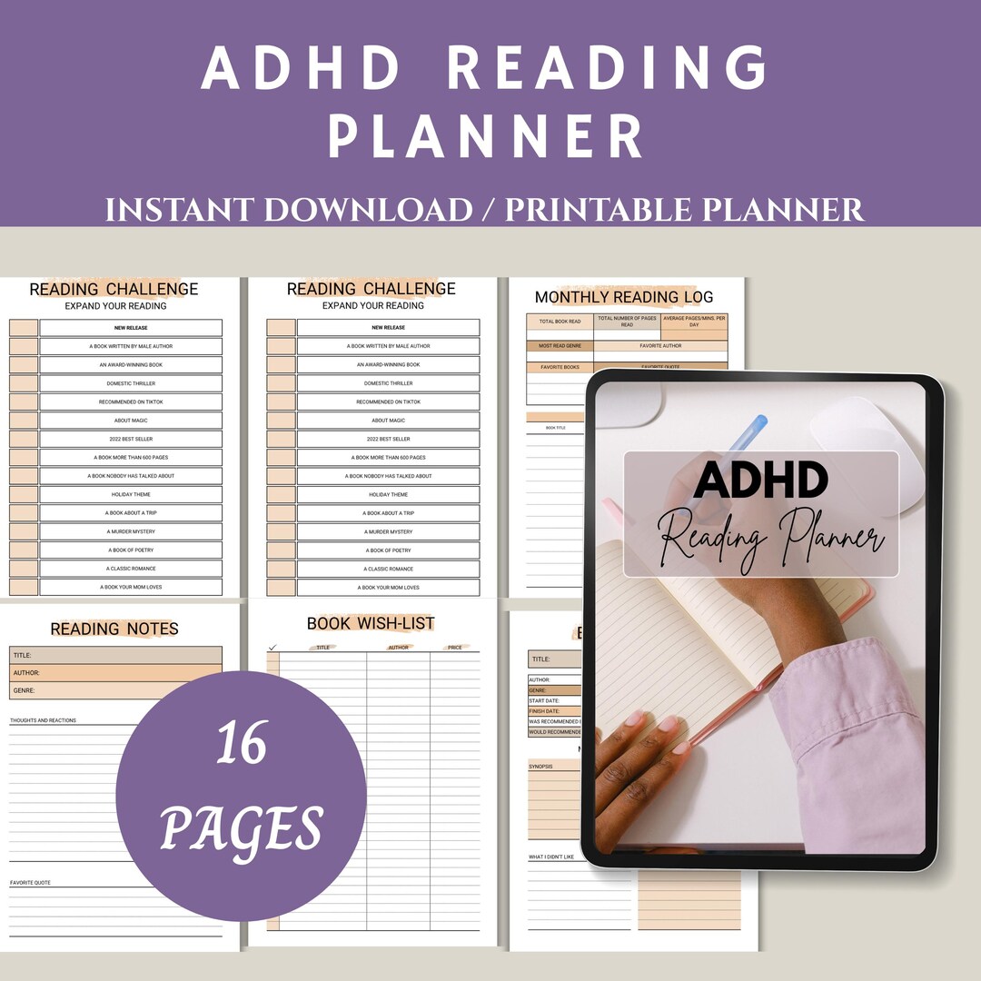 Adhd Reading Pattern ADHD Reading Planner Printable PDF • Book Tracker & Focus Journal ...
