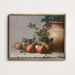 Vintage Apple and Ceramic Jug Still Life, Rustic Botanical Wall Art (Digital Download)