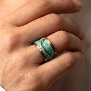 Hand Hammered Copper Ring | Turquoise Patina, Adjustable Cuff, Unisex Design