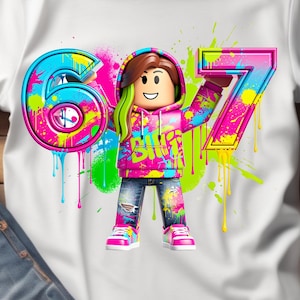 Flickans Six Seven | 67 | RB-inspirerad | Digital nedladdning | PNG-fil | Ingen bakgrund | Sublimering | Barn-T-shirtdesign