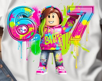 Girl's Six Seven | 67 | RB Inspired | Digital Download | PNG File | No Background | Sublimation | Kids T-shirt Design