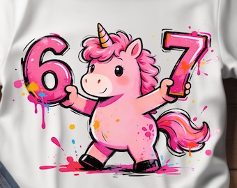 Six Seven Unicorn | 67 for girls | Digital Download | PNG File | Transparent Background | No Background | Sublimation | Kids T-shirt Designs