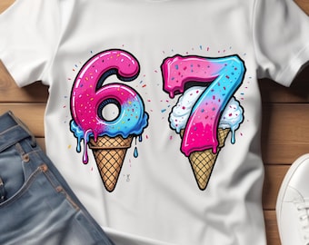 Ice Cream Six Seven | 67 | Digital Download | PNG File | Transparent Background | No Background | Sublimation | Kids T-shirt Designs
