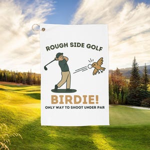 Funny Golf Towel - Birdie! Hitting a Bird Golf Towel - Vintage Humor Golf Gift for Him - Microfiber Golf Towel with Clip - Rough Side Golf