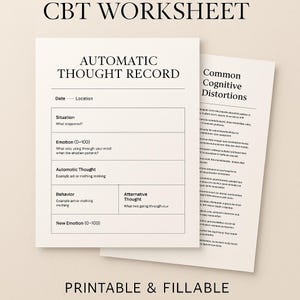 CBT Thought Record Worksheet: Printable & Fillable PDF Therapy Tool