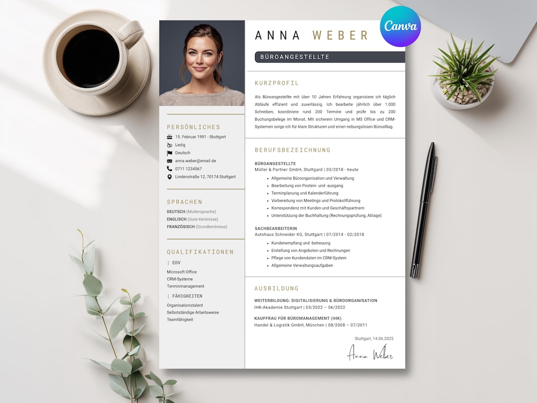 Resume Template Canva German Editable CV Design Cover Letter Modern ...