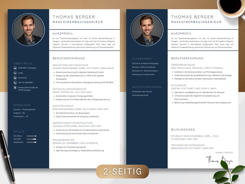 Resume Template Canva German Editable CV Design Cover Letter Modern ...