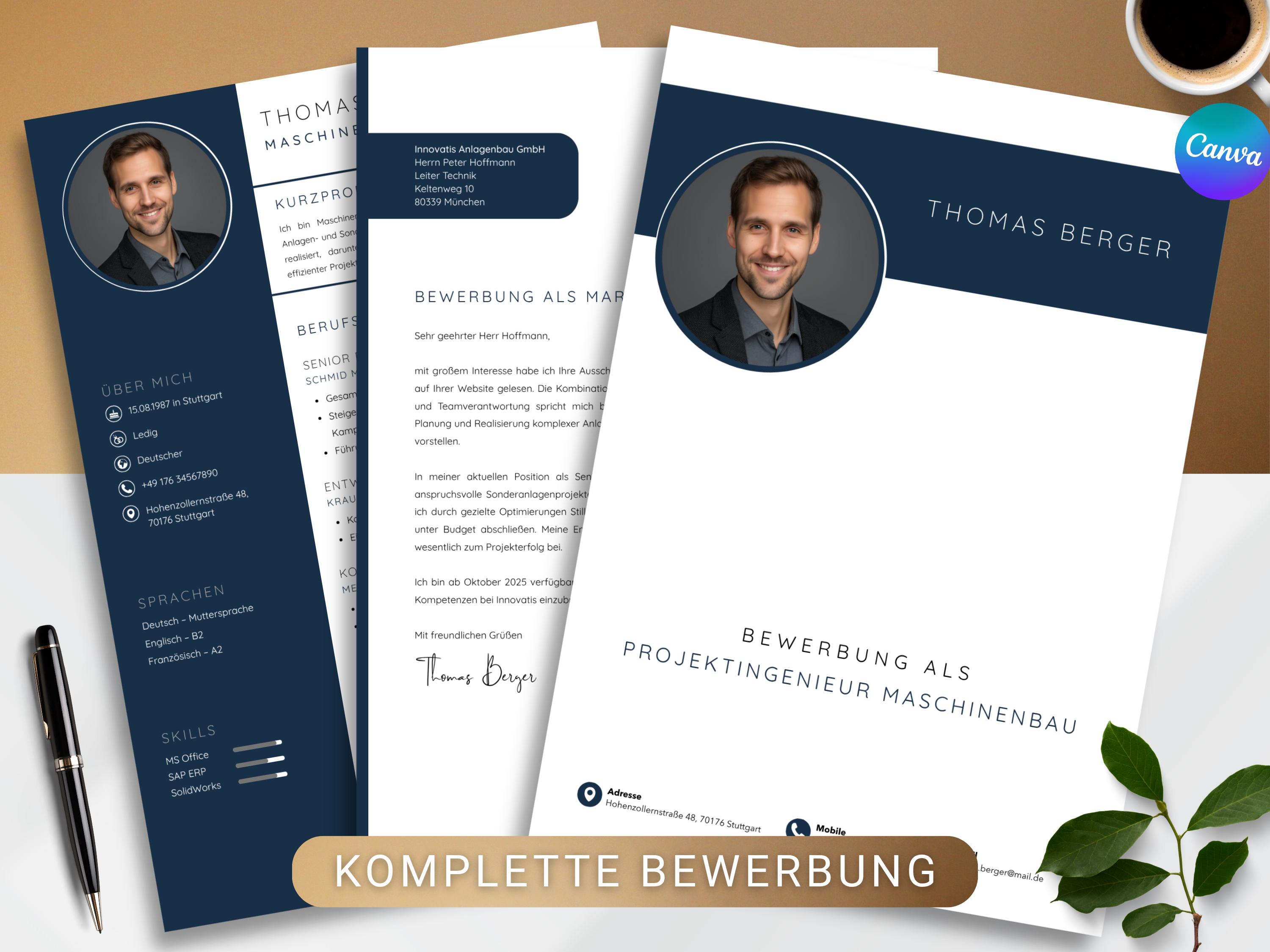 Resume Template Canva German Editable CV Design Cover Letter Modern ...