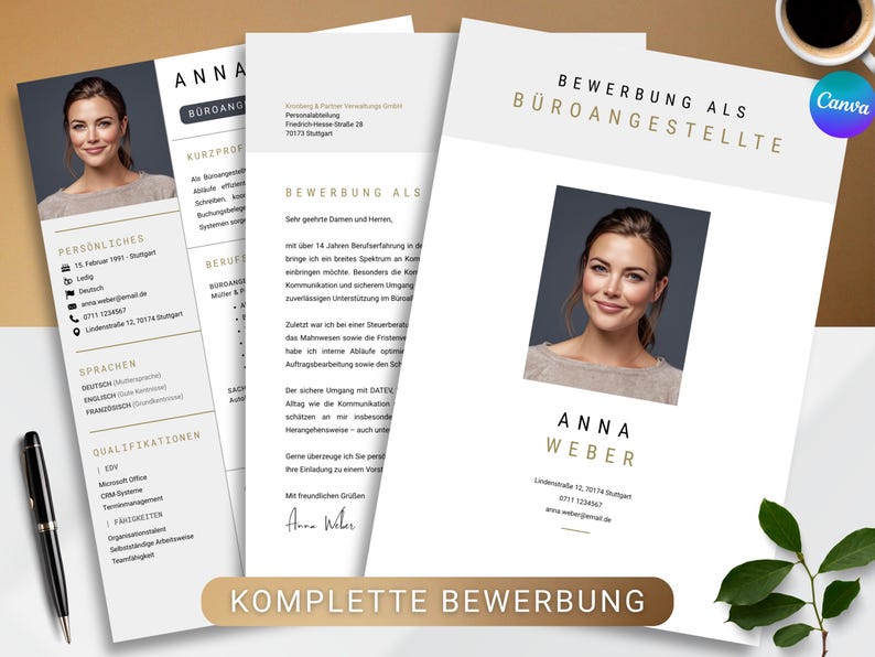 Resume Template Canva German Editable CV Design Cover Letter Modern ...