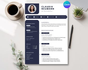 Resume Template Canva German Editable CV Design Cover Letter Modern ...